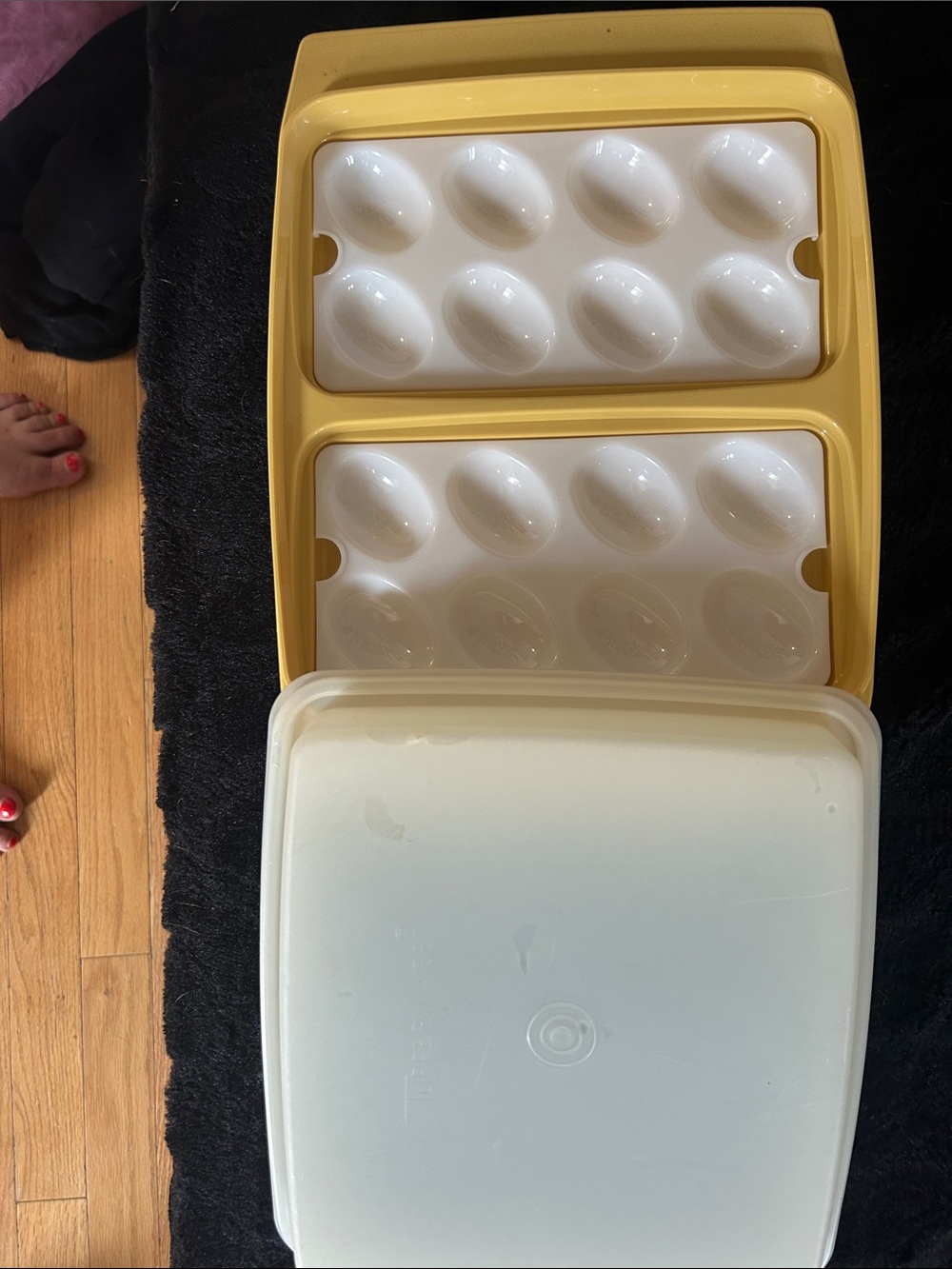 Vintage Tupperware Yellow and White Egg Organizer